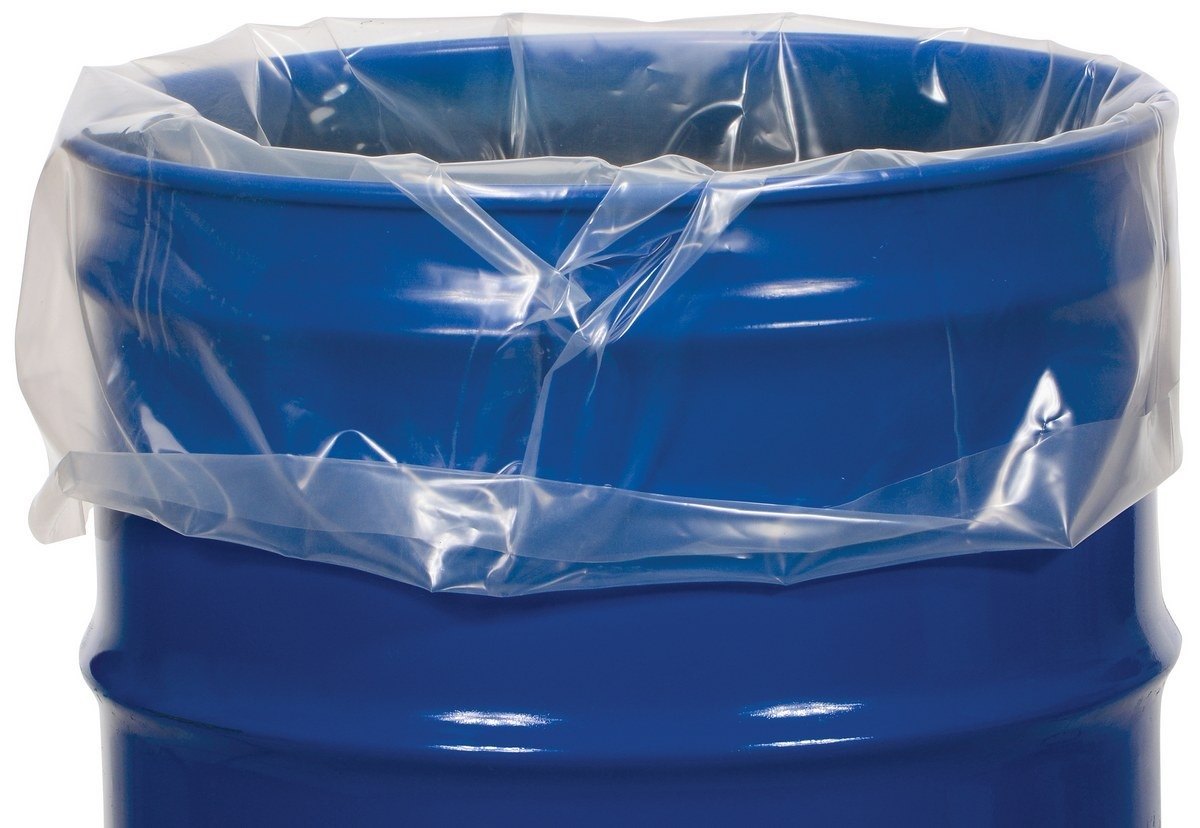 LDPE liner used inside a blue industrial drum